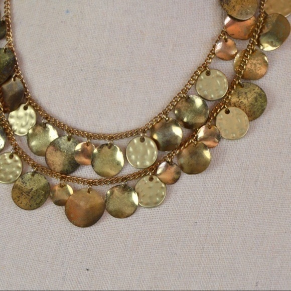 Pebbled Gold Metal Chain Bib Double String Necklace - Picture 3 of 4